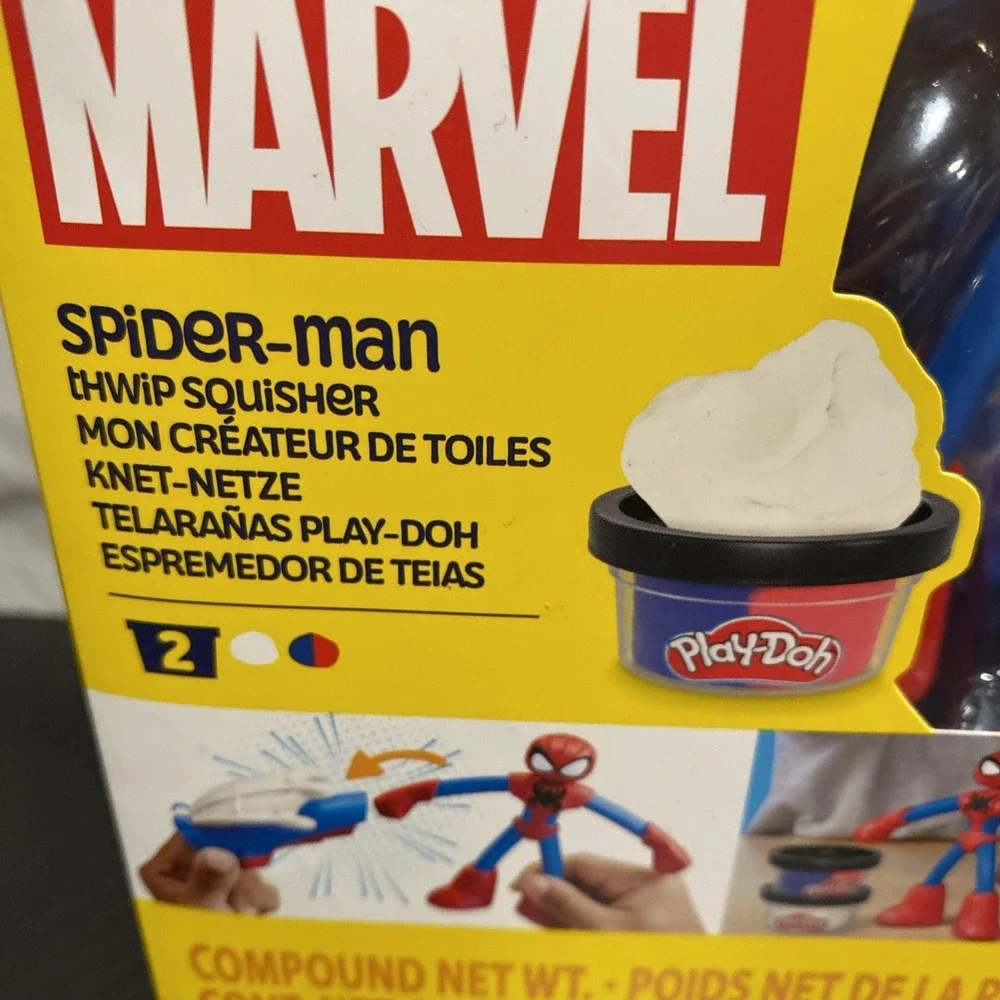 Play-Doh Marvel Spider-man Playset Bendy‎ Action Fig +Web Squisher + 2 Compounds